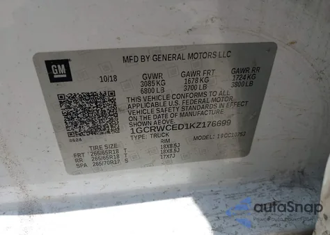 2019 Chevrolet Silverado 1500 Lt from USA, damaged, VIN 1GCRWCED1KZ176699